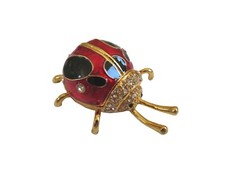 Bejeweled Cute Red Ladybug Hinged Metal Enameled Rhinestone Trinket box picture