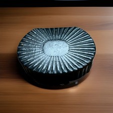 Antique Early Victorian Black Paper Mache Snuff Box Oval Hinged Sunburst Pattern picture