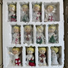 Vintage 1990s Porcelain Angel Christmas Ornaments Holiday Set of 12 picture