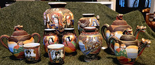 Vtg Satsuma Dragonware Moriage Tea Set & Vases 10pc Geisha Lithophane Immortals picture