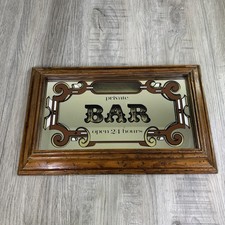 Vintage Private Bar Sign Open 24 Hours Personalize Wooden Mirror Man Cave Decor picture