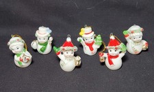6 Vtg Lego Porcelain Spaghetti Trim Miniature Snowman Figurine Xmas Ornaments picture