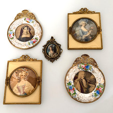 Set of 5 Vintage Pressed Metal and Porcelain Miniature Frames Japan picture