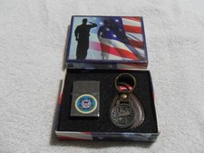 VTG STAR-I  COAST GUARD FLINT LIGHTER WITH LEATHER KEY CHAIN GIFT SET IN BOX picture