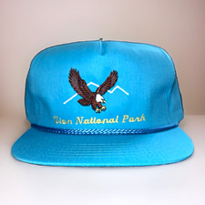 Vintage 1980s Zion National Park Hat Bald Eagle GTH Florida Turquoise Twill NOS picture