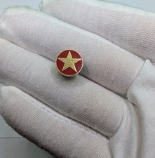 Vintage Gold Star Red Enamel Circle Military or Merit Lapel Pin picture
