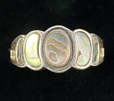 Vintage Southwest Sterling Silver 925 Oval Abalone Scalloped Band Ring E137 picture