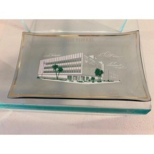 Vintage First Federal Savings Orlando Glass Trinket Tray Mid Century Bank Decor picture