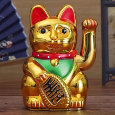 GOLD FENG SHUI Gold Lucky Beckoning Waving Cat Maneki Neko 5