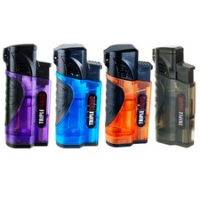 4 PACK Triple Clear Color Torch Lighter Adjustable Flame W/Cigar Puncher PR picture