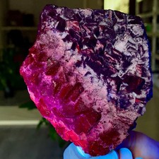 483G Natural black rose fluorescent cube fluorite specimen crystal UV light picture