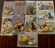 Vintage~Lot of 10 *TUCK* Easter Chicks & Flowers~Antique Embossed Postcards~s535 picture