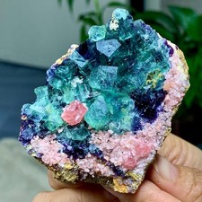 133G Natural rhodochrosite with fluorite crystal mineral specimen healing picture