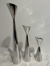 Vintg MCM Nambe Studio NOVA Candlestick Trio Signed Karim #6047, 6046, 6045 NIB picture
