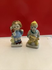 Vintage Japan Ceramic Hand-Painted Boy & Girl Set 2pc picture