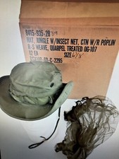 US VIETNAM ERA OD JUNGLE BOONIE HAT 67/8 OG/107 NEW W MOSQUITO NET New. picture