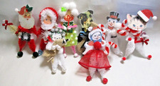 LOT OF 8 VINTAGE STYLE RETRO CHENILLE PIPE CLEANER ORNAMENTS SANTA CAT KITSCH picture