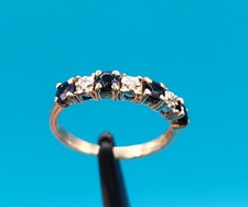 Antique Burtis  c. 1895 10K Yellow Gold Sapphire & Diamond Eternity Ring S. 2.75 picture