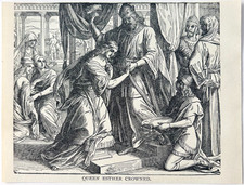 1902 Queen Esther Crowned Engraving Biblical Christian Religious Art A11D picture