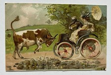 Comic Automobile Driver Faces Charging Cow Funny Postcard E5 picture