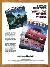1989 VETTE / Falcon A.T. PC Games Print Ad/Poster 80s Corvette F-16 Fighter Art picture