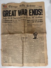 1945 VJ Day Newspaper Chicago Daily Tribune GREAT WAR ENDS WW2 WWII Surrender picture
