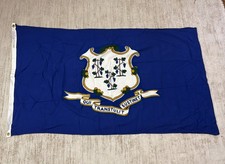 Vintage Annin Defiance Connecticut State Flag 3x5 Cotton Bunting Sewn 1950s NJ picture