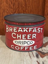 VINTAGE BREAKFAST CHEER DRIPCO COFFEE TIN CAN 1lb KITCHEN-ADVERTISEMENT picture