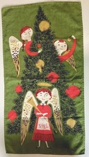 Vintage Tammis Keefe Linen Angel Christmas Tree Towel Mid Century Green picture