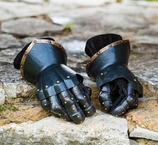 Hourglass gauntlets medieval steel, articulated finger plates, pair, blackened picture