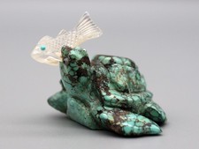 Ron Laahty (d) Turquoise Zuni Sea Turtle w/Mother-of-Pearl Fish Fetish (Damaged) picture