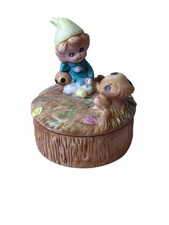 Vtg 70s HOMCO Pixie Elf Gnome Garden Mushroom Trinket Box Dish 5404 3.5 inches picture