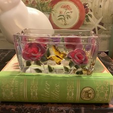 Hand Painted~Florals & Butterflies~ Glass SUGAR PACKET HOLDER~Signed By Artist~ picture