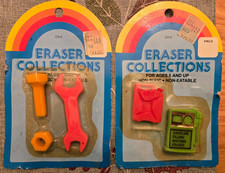 Vintage 80's Eraser Collections, 2 NIP, Gas Can, Gas Pump, Wrench, Nut & Bolt picture
