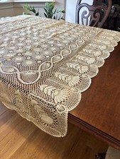 VTG Lace Tablecloth Crochet Vinyl Plastic 70 X 52 Heavyweight Stencil Craft picture