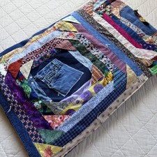 Vintage Denim Patchwork Quilt 60x80 Quilt Folk Art Boho picture