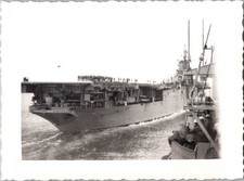 Vtg WWII or 1950s Era US Navy Aircraft Carrier Photo Ship Military Sailors picture