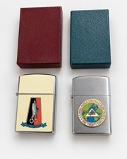 2 Vintage Vietnam Era Military Lighters Prince Rocky NMCB 128 Sangwoo Boxes picture