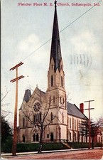 Fletcher Place ME Church Indianapolis Indiana IN Street View Postcard WOB Note picture
