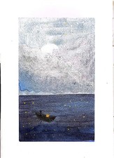 Out To Sea At Dawn Abstract Impressionist Original Watercolor 5x7. picture