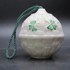 Belleek Ireland Parian China Shamrock Basketweave Globe Bauble Ornament 2 inch picture