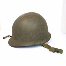 WWII US M1 Steel Helmet Shell w/ Green Chinstrap Stamped 