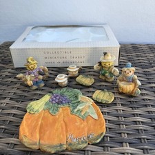 Vintage 1995 Wong's Harvest Scarecrow Miniature Tea Set Pumpkin 78411 Box picture