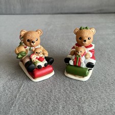 Vintage Homco Home Interior Holiday Bear Figurines on Sleds 5102 picture