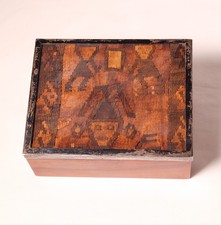 Peruvian Wood Trinket Box Sterling Silver 925 Rim Woven Textile Chancay Glass To picture