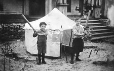 Two Boys With Baseball Bats & Tent - Reprint picture