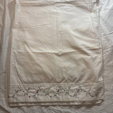 Vintage White King/Queen  Embroidered Flat Sheet Floral Design picture