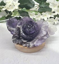Large Dream Amethyst Peony Flower Crystal Carving w USB Light Base picture