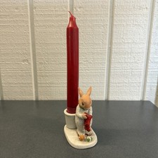 Vintage 1986 Susan La Belle Porcelain Christmas Bunny Stocking Candle Holder WOW picture