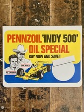 Vintage NOS 1979 Pennzoil Indy 500 Oil Special Cardstock Sign Jim Hall Al Unser picture